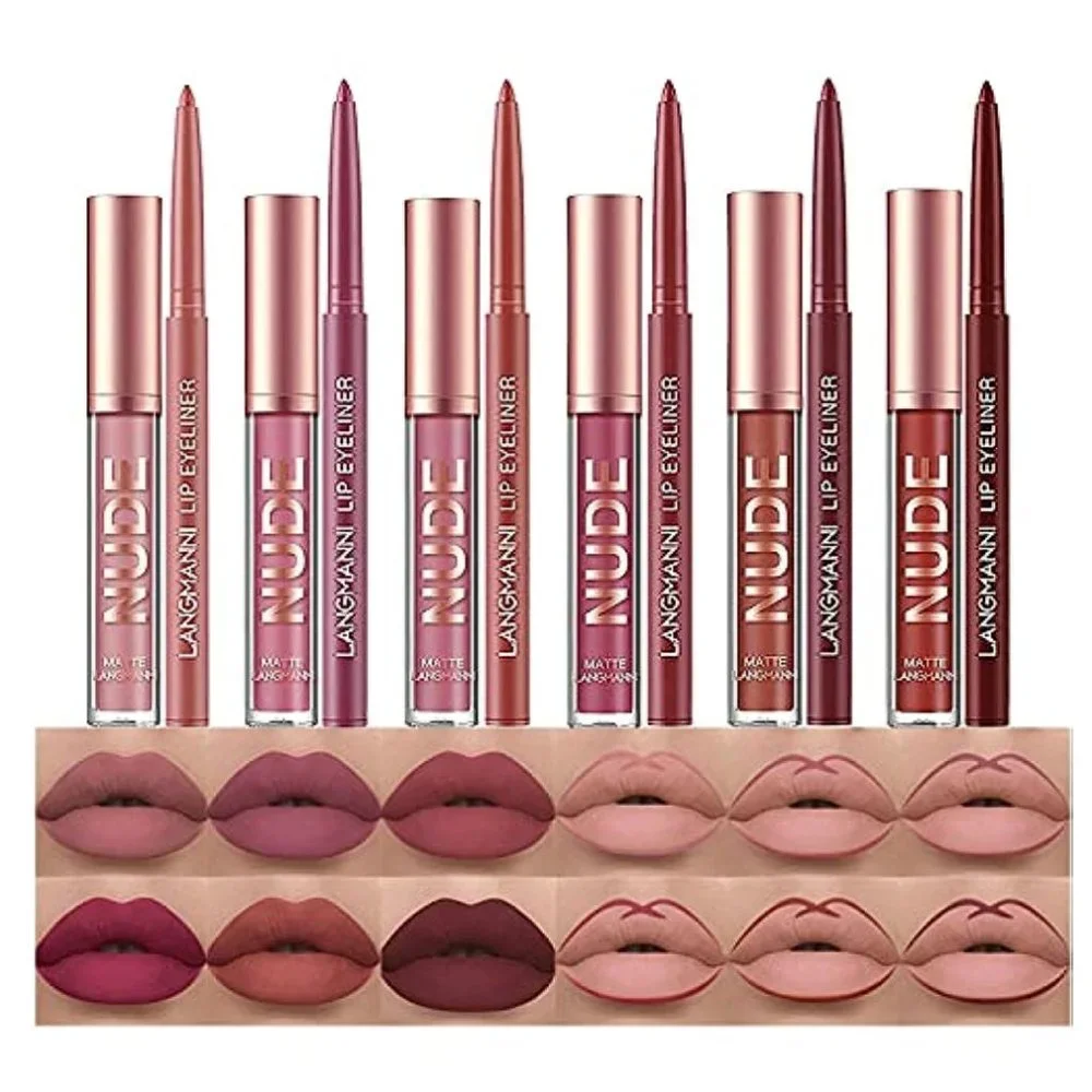 12Pcs Matte Liquid Lipstick + Lip Liner Pens Set